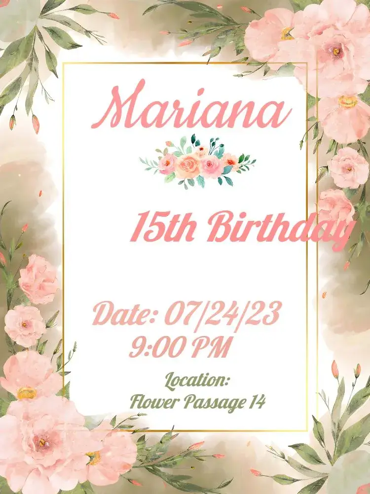 Floral Debutante 15th Birthday invitation