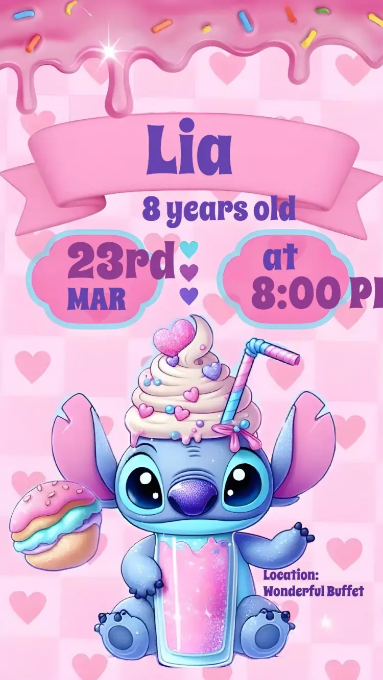 Invitation Stitch – Most searched for theme pink, fun, modern, childlike, colorful