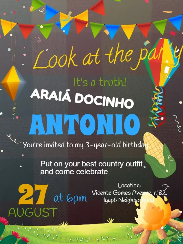 Invitation Correio Junina Party Arraiá – Commemorative Dates theme colorful, vintage, festive, rustic, modern