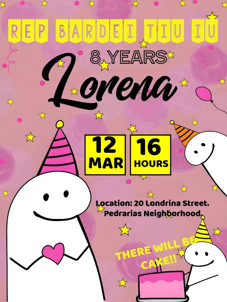 Invitation Flork Bento Rosa – Most searched for theme vibrant colors, playful style, fun graphic elements, modern design, cartoon-inspired