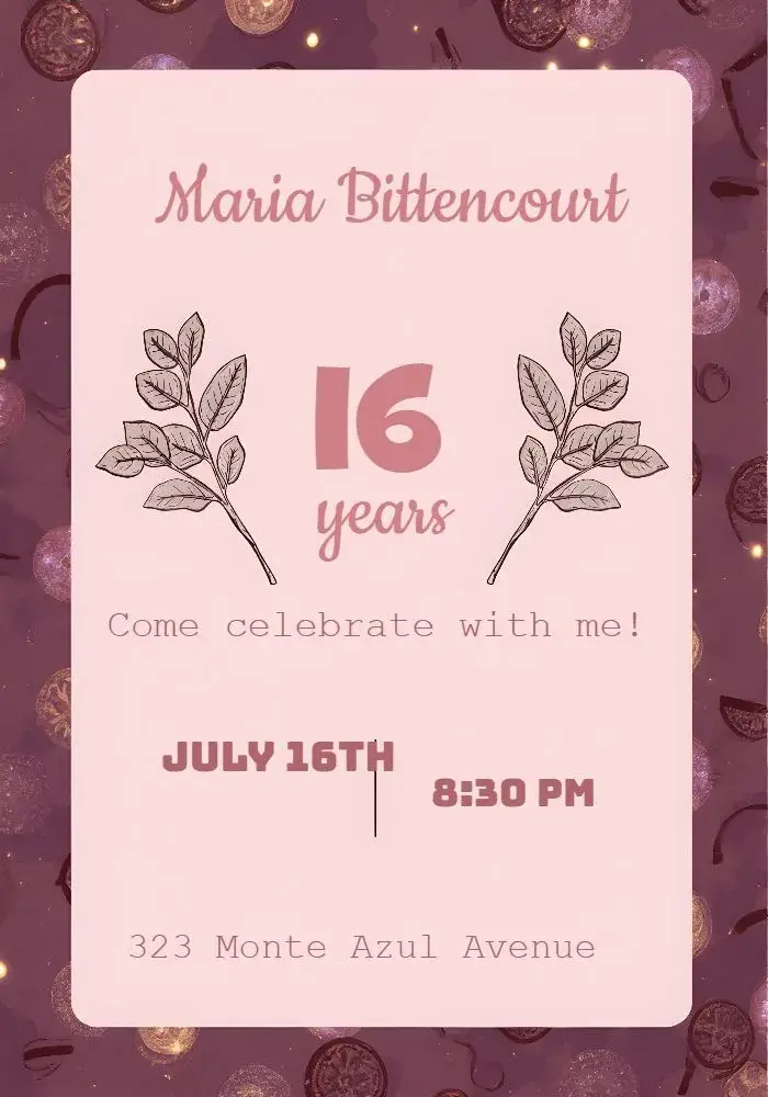 15 Years Pink Glitter invitation