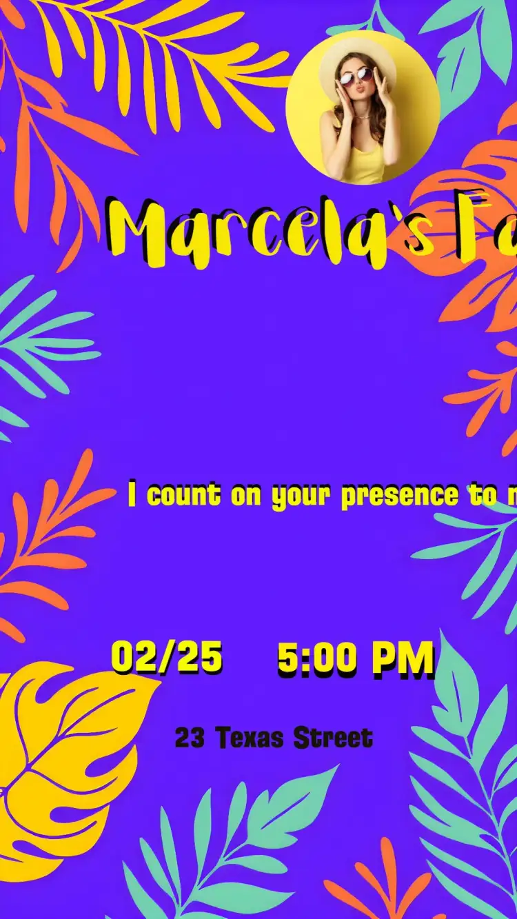 Invitation Farofa Tropical Afternoon Party With Photo Theme – Bridal Shower theme tropical, colorful, vibrant, relaxed, modern