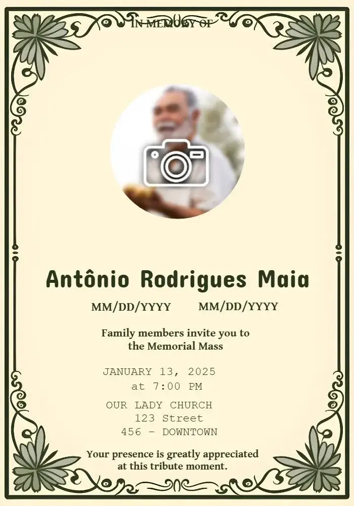 Invitation Funeral Mass With Green Photo – Commemorative Dates theme green, minimalist, elegant, serene, subtle