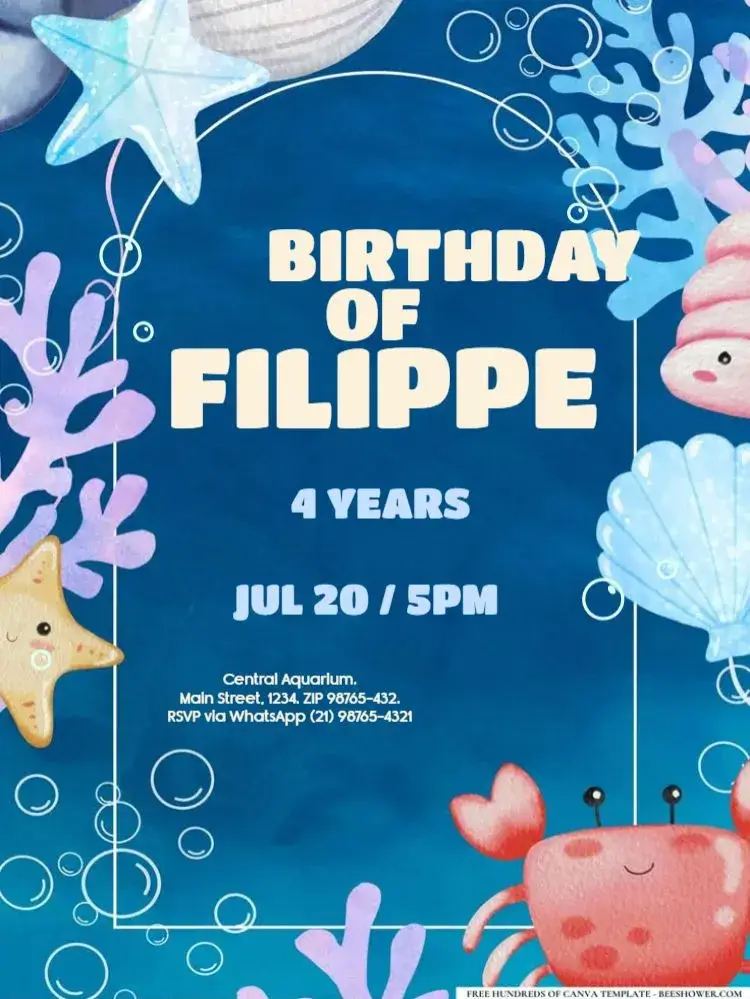 Under The Sea Star Background To Edit Blue invitation