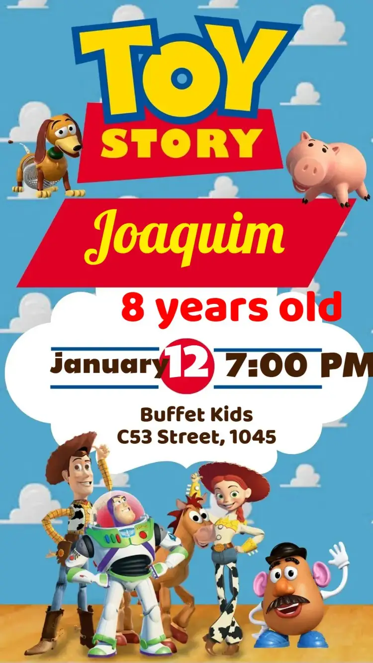 Invitation Toy Story – Kids' Birthday Party theme colorful, themed, adventure, fun-filled, child-friendly