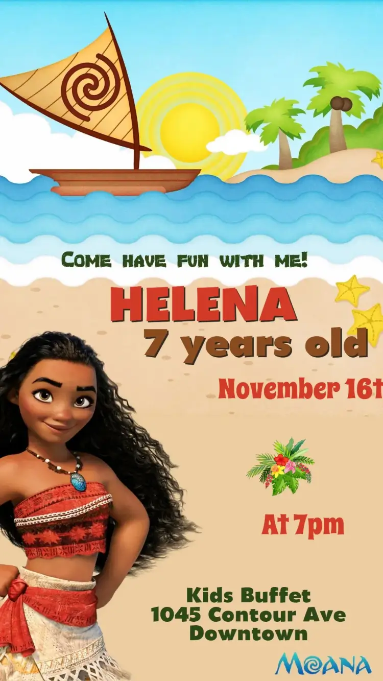 Invite Moana editable and customizable