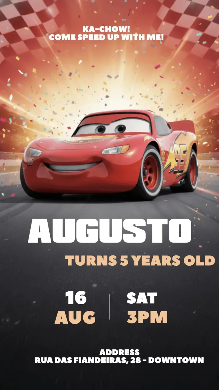 Lightning McQueen Cars Digital Invitation