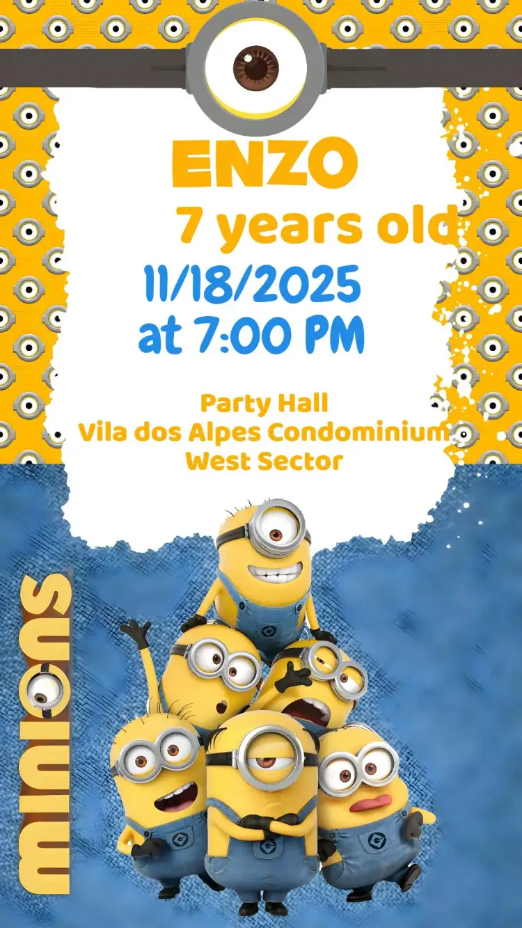 Invitation Minions – Kids' Birthday Party theme colorful, fun, themed, character illustrations, childlike