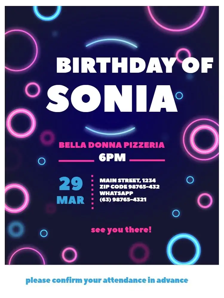 Neon Pink And Blue Young invitation