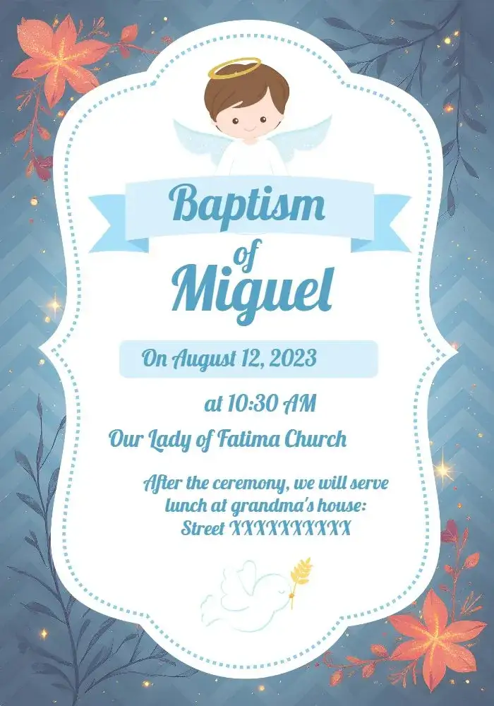 Invitation Baptism Confirmation – Baptism theme angelic, blue, golden, religious, childlike, delicate