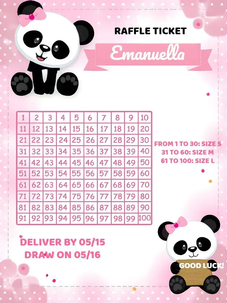 Invitation Panda Tea Raffle – Raffle Tea theme panda, pink, white, black, children's, playful