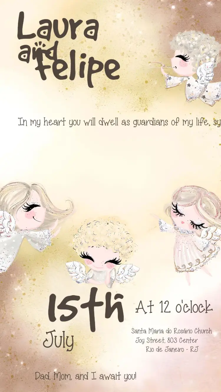 Invitation For Glitter Little Angels Godparents – Baptism theme delicate, childlike, glittery, angels, pastel, dreamy