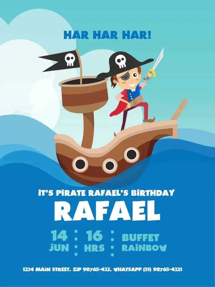 Light Blue Pirate Kids invitation