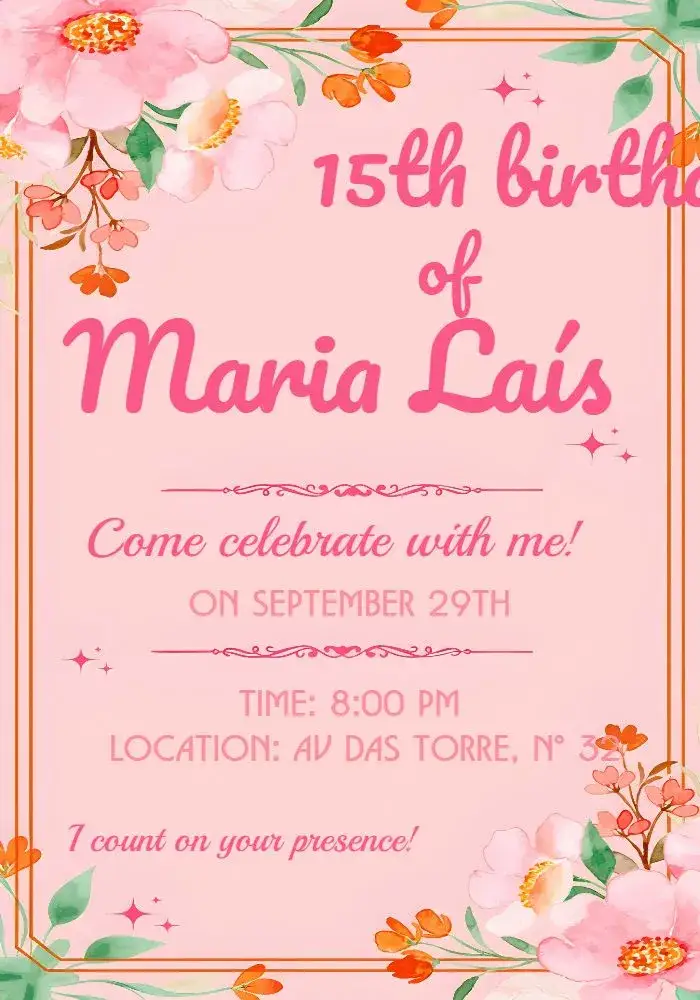 Invitation Purple Floral 15th Birthday – Sweet 15 theme floral, purple, elegant, modern, vibrant