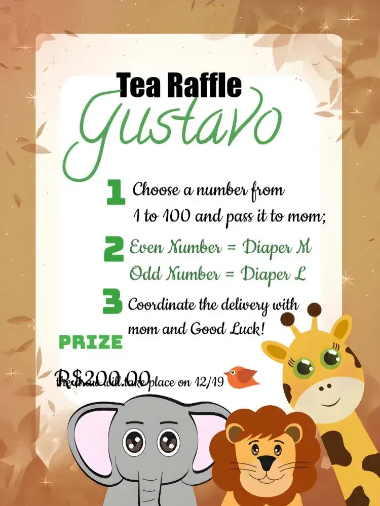 Invitation Safari Tea Raffle – Raffle Tea theme safari, jungle animals, vibrant colors, nature, childlike, foliage