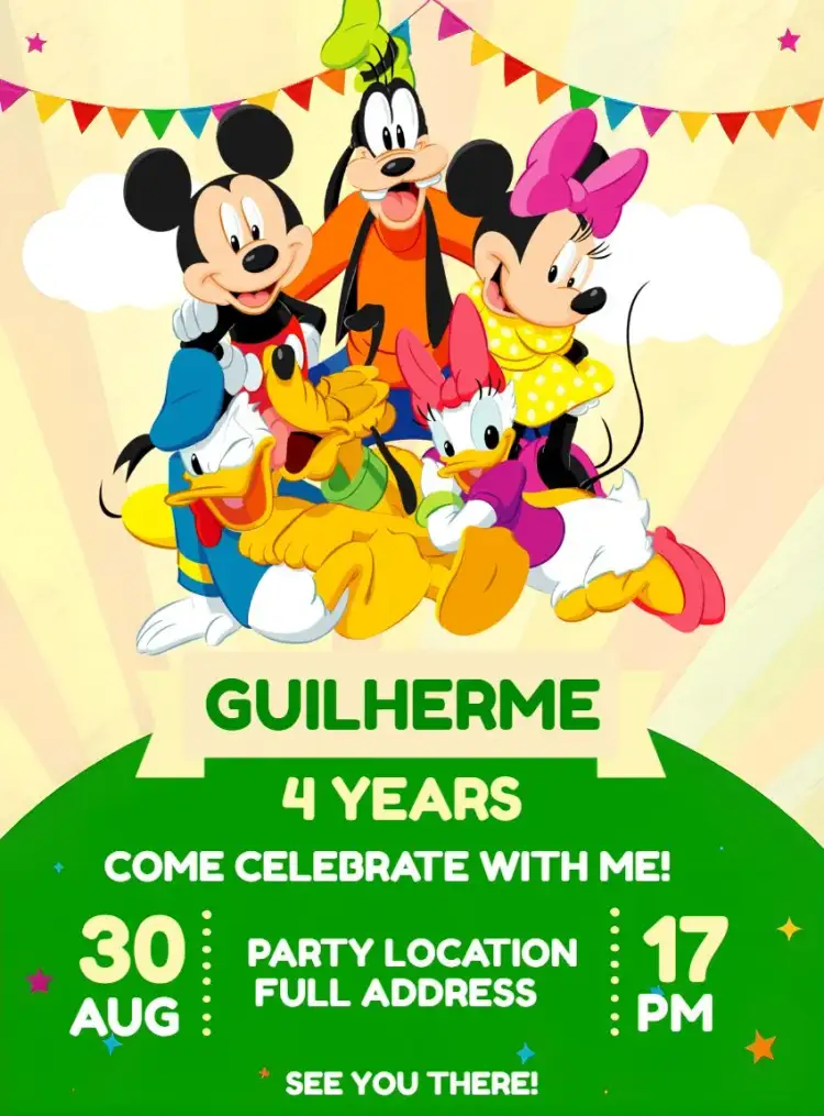 Invitation Mickey Mouse Club – Kids' Birthday Party theme fun, colorful, themed, childlike, cheerful, fantasy