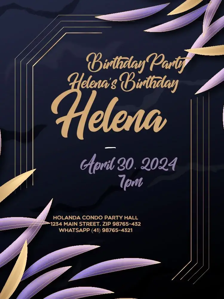 Invitation Stylish Dark Elegant Female Adult Meeting – Kids' Birthday Party theme elegant, floral, golden, modern, dark, chic