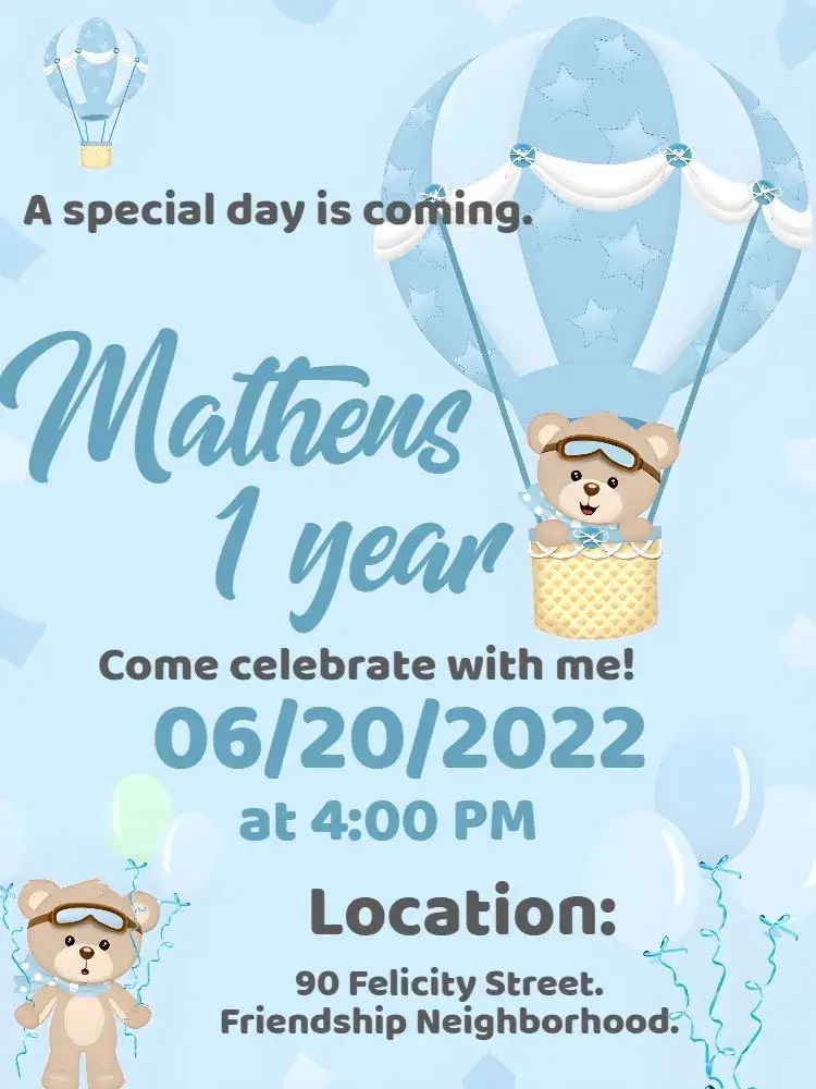 Balloon Bear Sky invitation