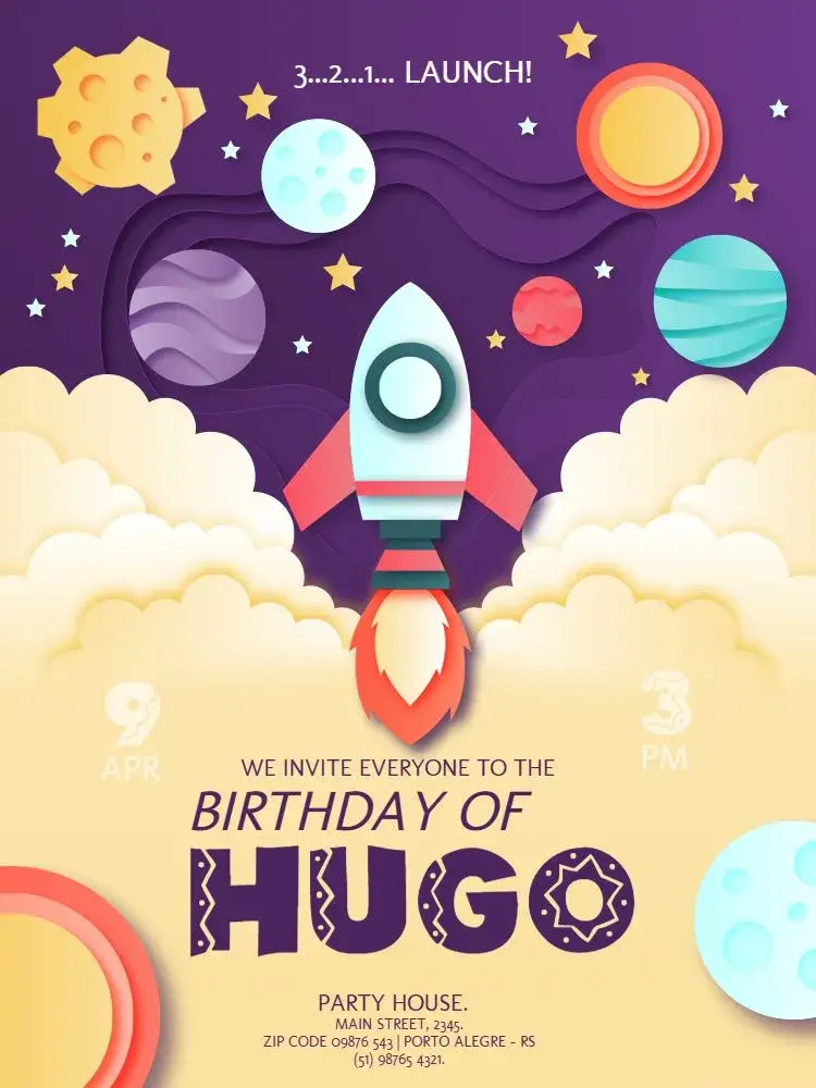 Yellow Space Party invitation