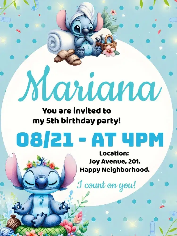 Invitation Stitch Blue Spa – Most searched for theme blue, fun, floral, childish, playful, themed