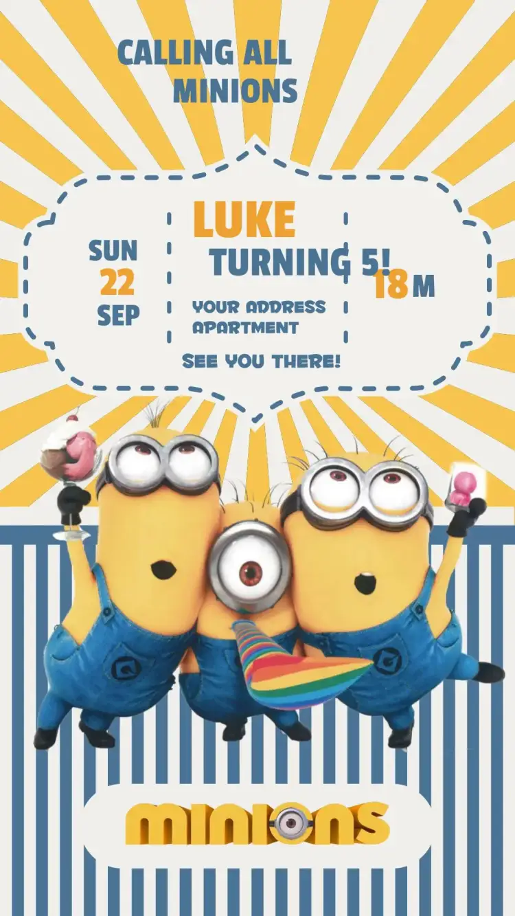Invitation Minions – Kids' Birthday Party theme yellow, vintage, fun, colorful, themed, childish