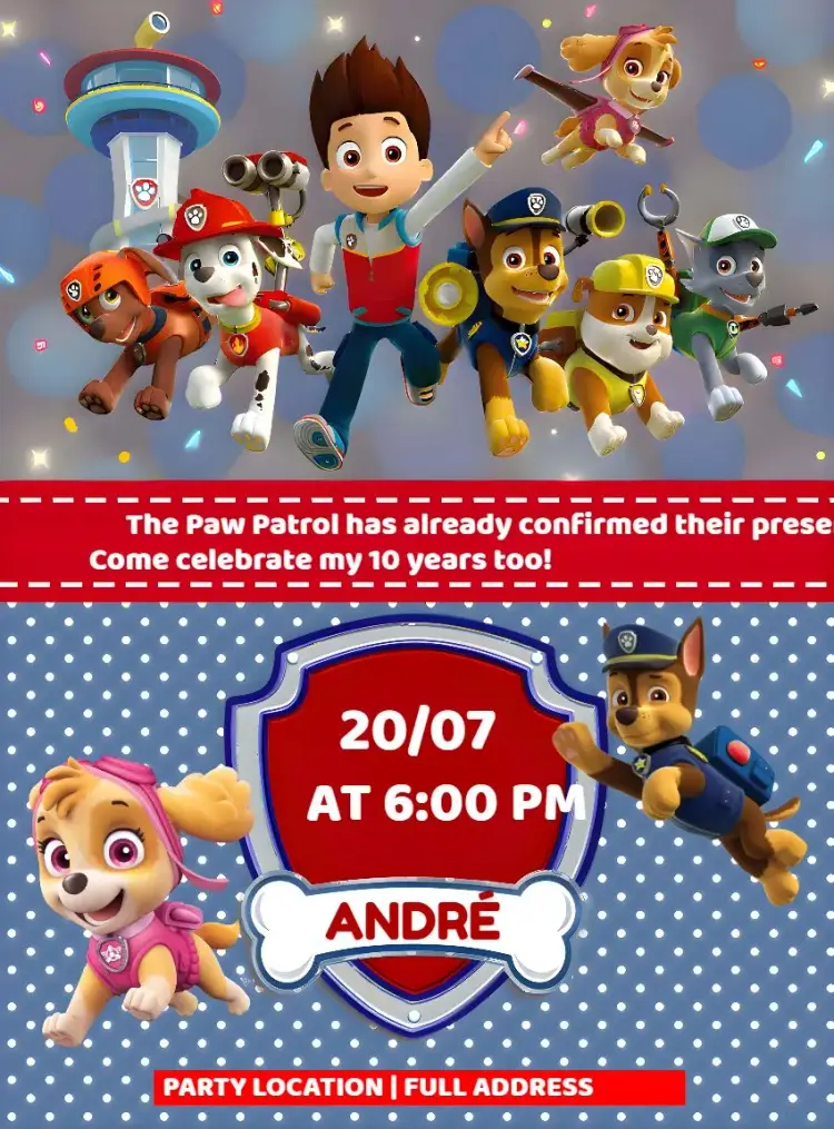 White Paw Patrol invitation