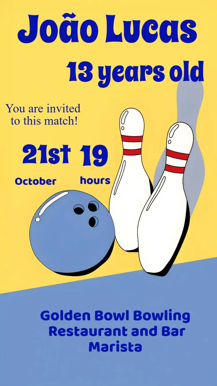 Invitation Bowling – Birthday theme colorful, fun, sporty, themed, childlike illustrations, contemporary