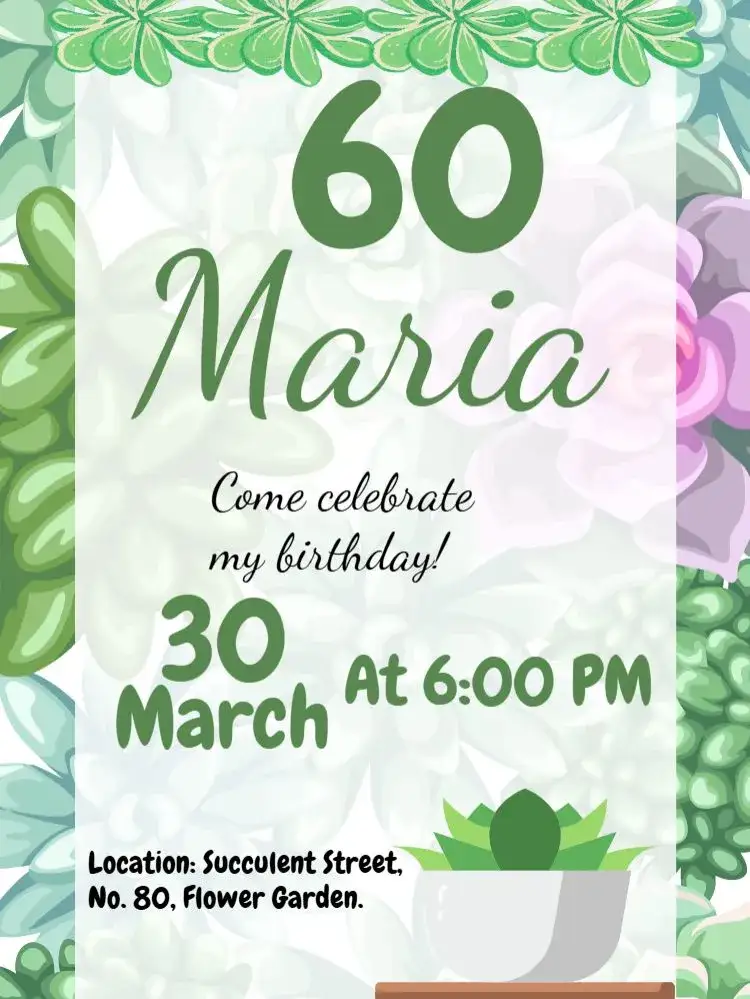 Invitation Succulent Plants – Birthday theme floral, modern, minimalist, green, elegant, tropical