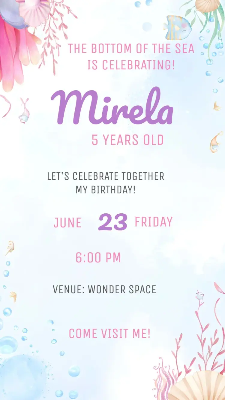 Under the Sea Girl Child Theme invitation
