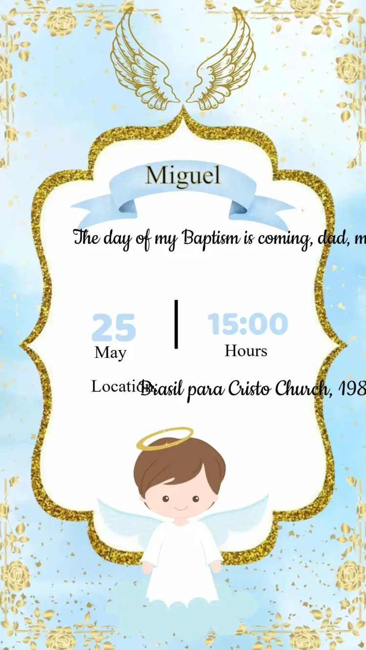 Invitation Birthday Baptism Invitation – Baptism theme blue and white, cloud theme, minimalist style, playful elements, modern design, golden details
