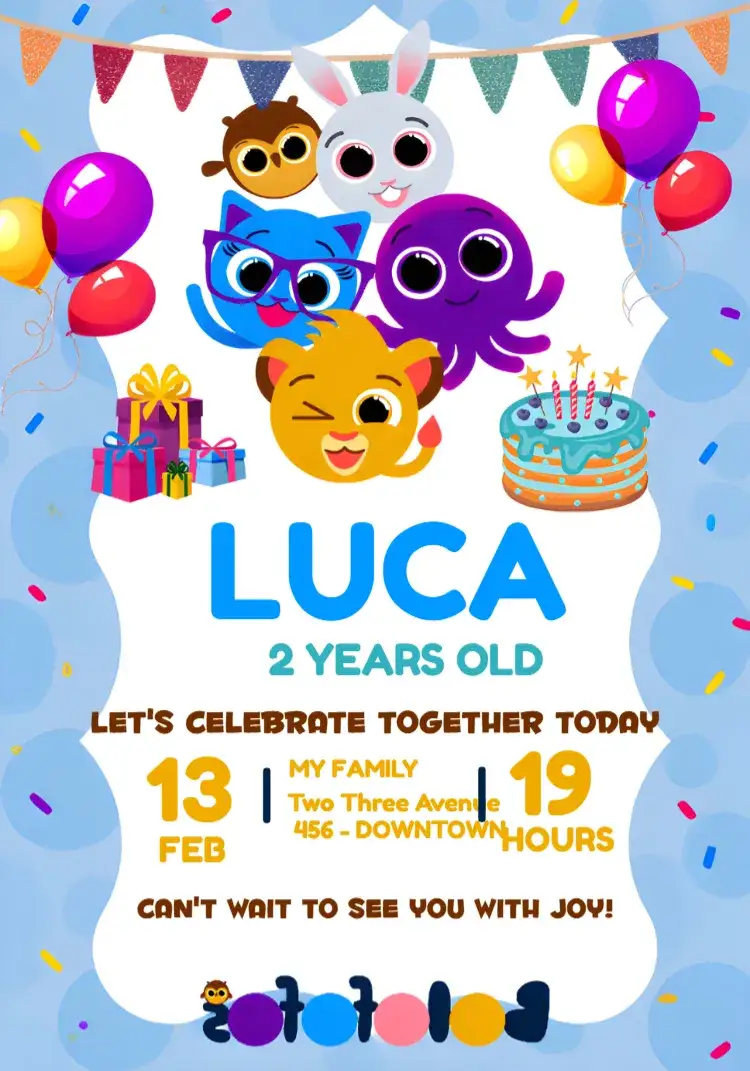 Invitation Bolofofos Boy – Most searched for theme blue, fun, childish, playful, colorful