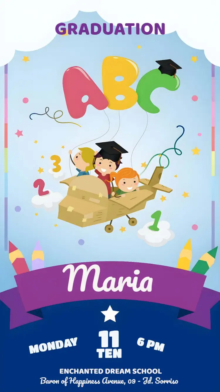 Invitation Kindergarten Graduation – Graduation theme colorful, fun, cheerful, modern, childlike