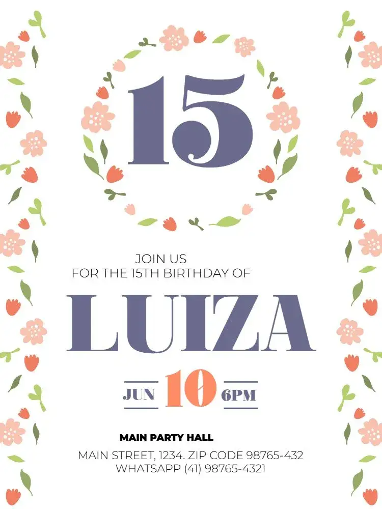Invitation Floral 15th Birthday Gathering – Sweet 15 theme floral, delicate, light, white, feminine, modern