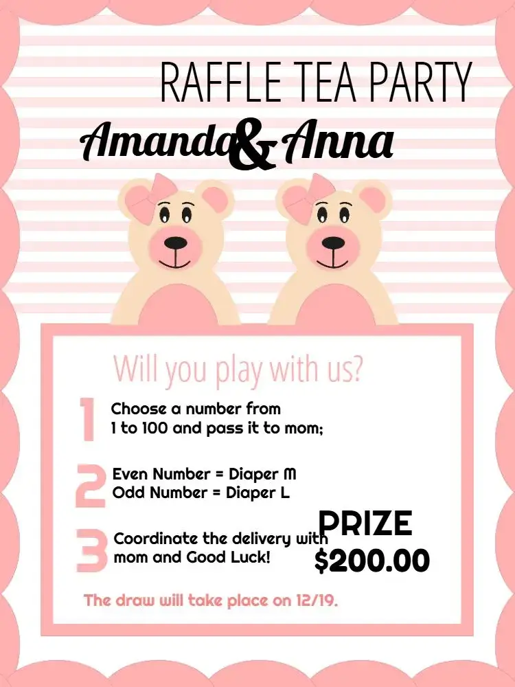 Twin Teddy Bear Tea Raffle invitation