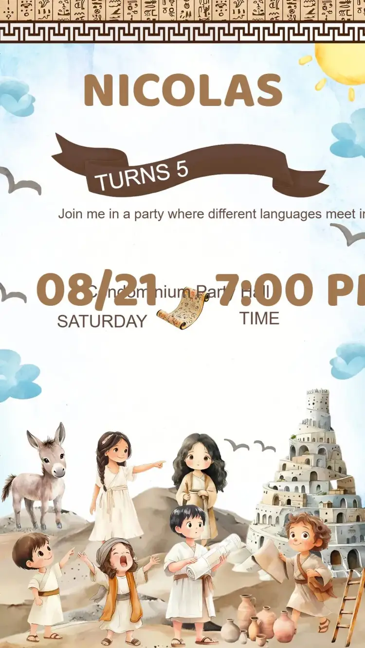 Invitation Torre of Babel Birthday Invitation – Kids' Birthday Party theme colorful, fun, childish, playful, modern