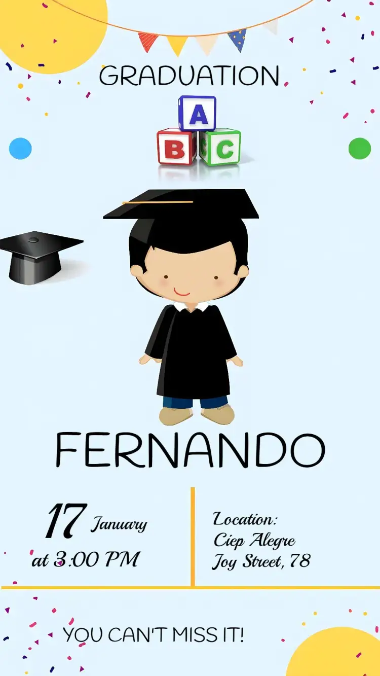 Invitation Colorful Boy Graduation Abc – Graduation theme colorful, childlike, fun, modern, playful, school-themed