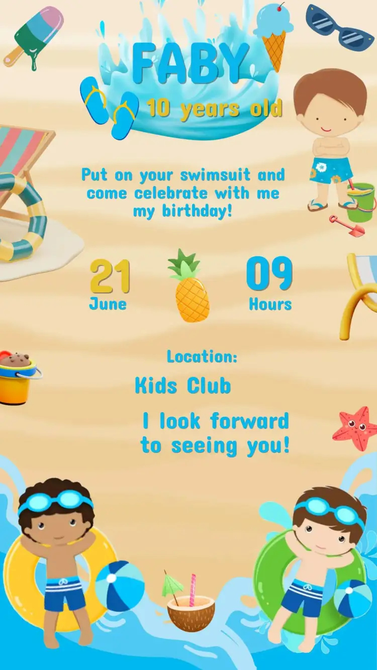 Invitation Digital Invitation Birthday Pool Party – Kids' Birthday Party theme colorful, tropical, fun, aqua, modern, youthful