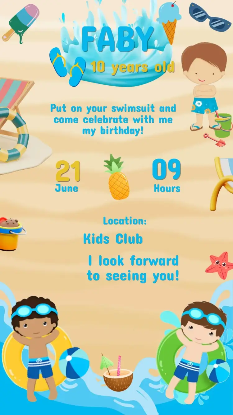 Digital Invitation Birthday Pool Party