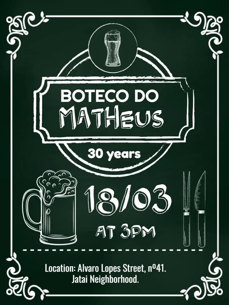 Invitation Blackboard Pub Beer – Birthday theme chalkboard, boteco, modern, laid-back, green and black, festive