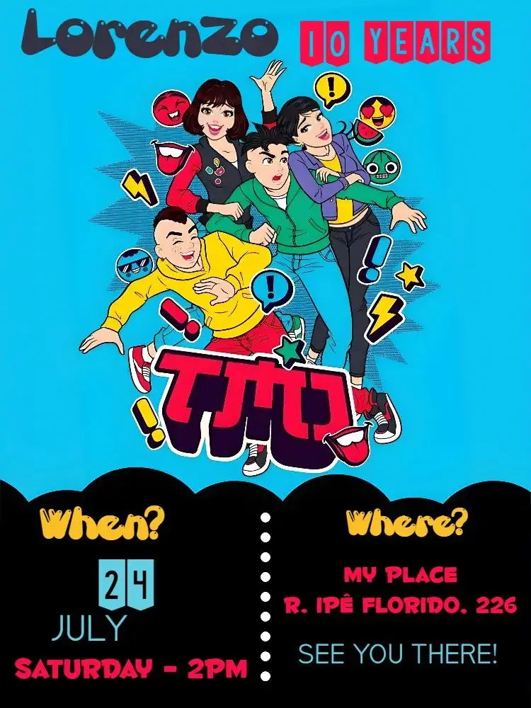 Invitation Young Monica's Gang Maggy – Kids' Birthday Party theme colorful, fun, childish, Monica's Gang themed, modern, youthful