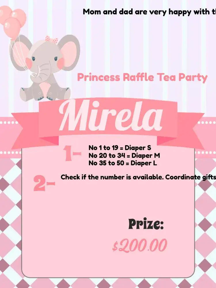 Invitation Elephant Balloon Raffle Tea 50 – Most searched for theme elephant, children's, pink and gray, fun, balloons, playful