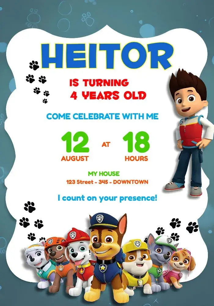 Blue Paw Patrol invitation