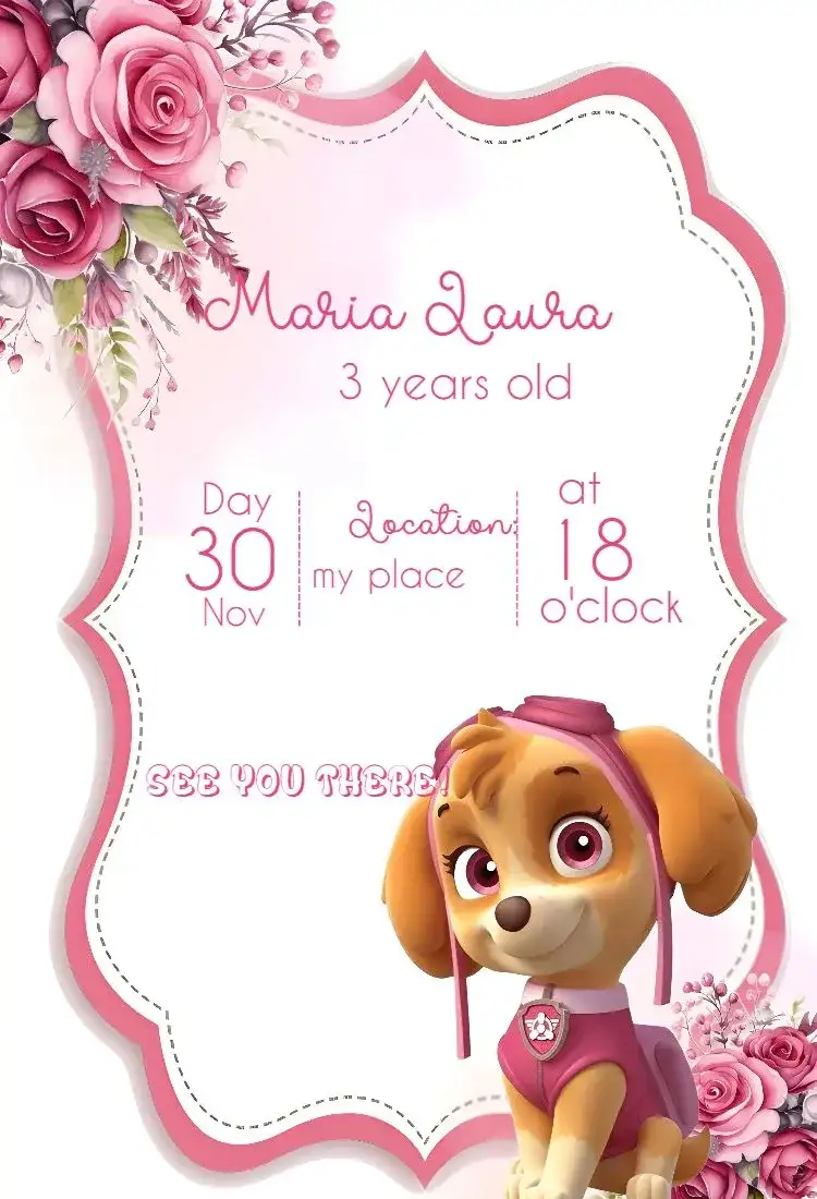 Children's Birthday Invitation Skye Paw Patrol