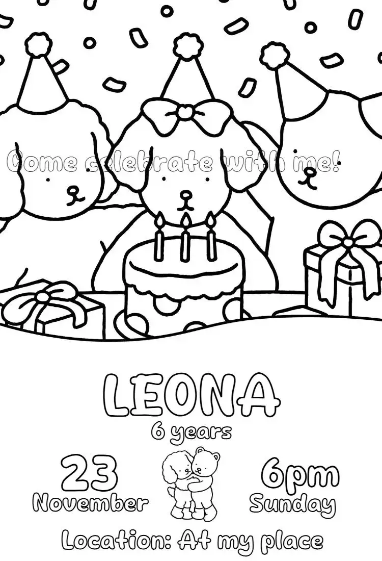 Invitation bobbie goods digital coloring invitation – Birthday theme fun, playful, creative, childlike, colorful