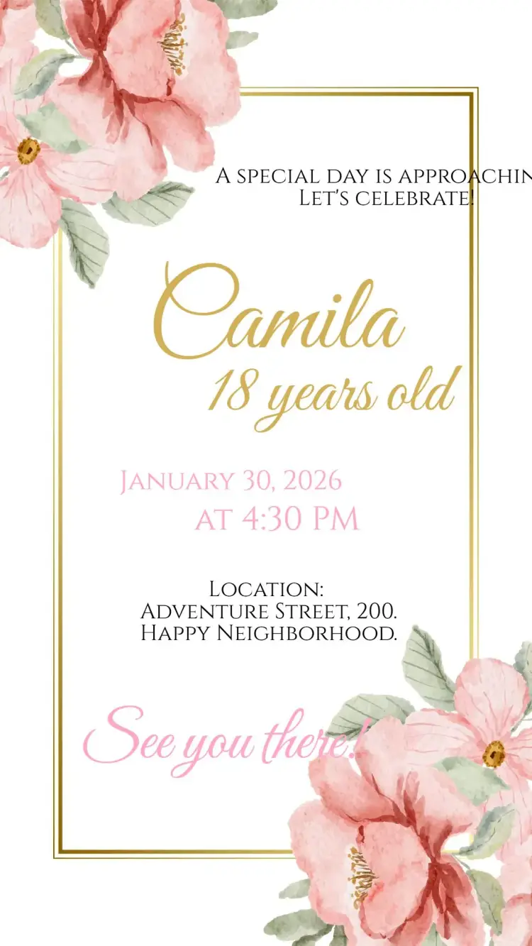 Invite Pink and Gold Floral Digital Invitation editable and customizable