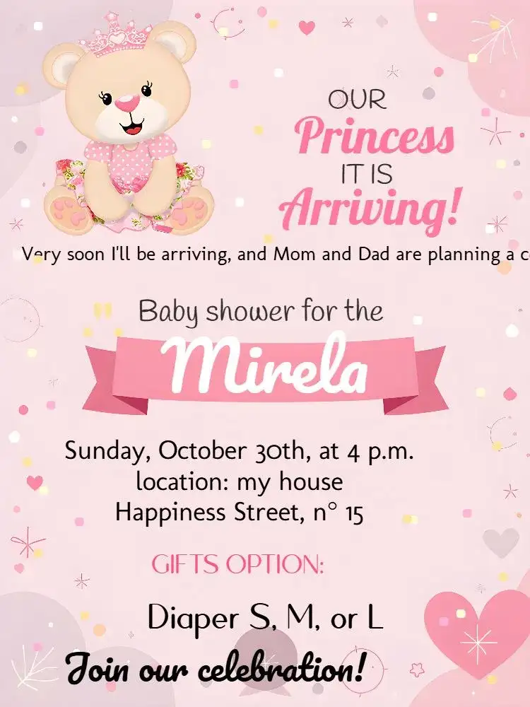 Princess Teddy Bear White Diaper Shower