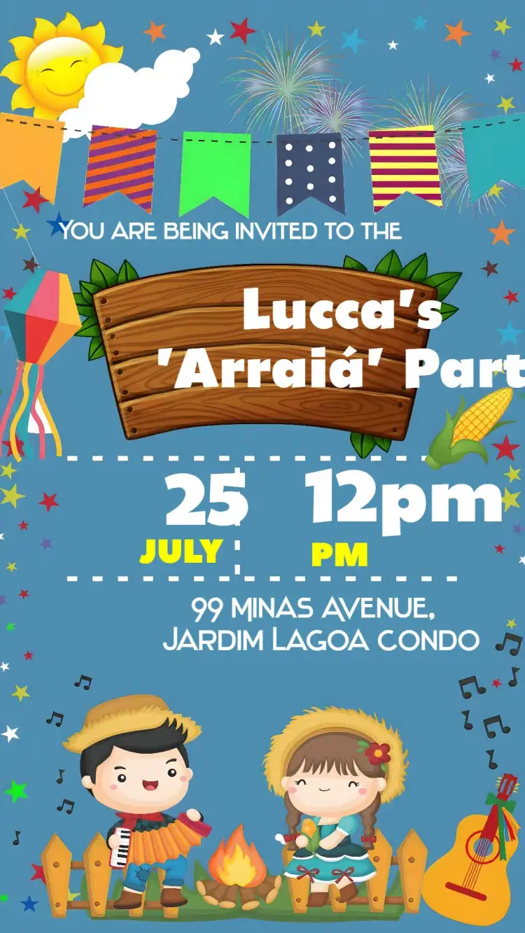 Invitation Covnite Junina Party Arraiá – Commemorative Dates theme colorful, vintage, rustic, festive, traditional, cheerful