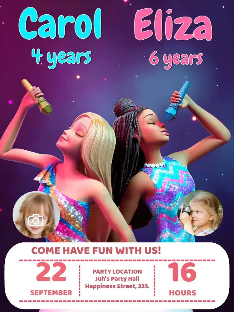 Double Barbies With Pink Photo invitation