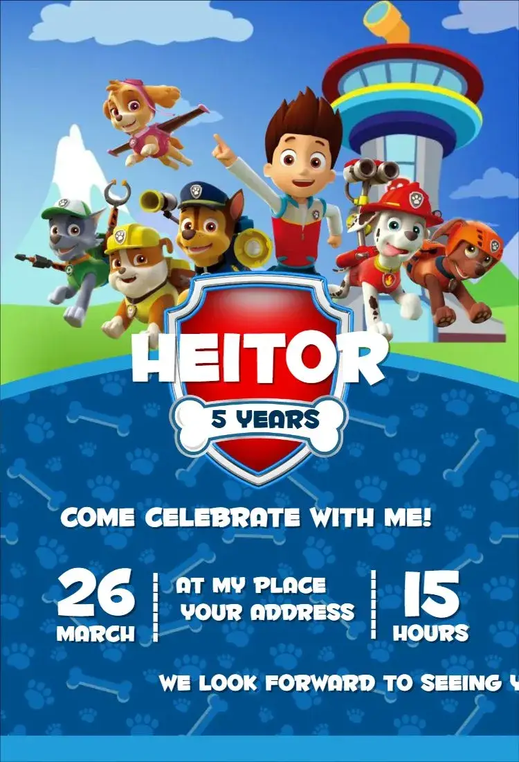 Invite Paw Patrol 2 editable and customizable