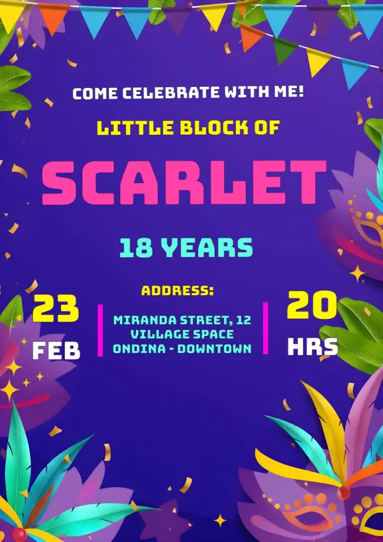 Invitation Carnival Folia – Commemorative Dates theme colorful, festive, playful, tropical, vibrant, carnival-themed